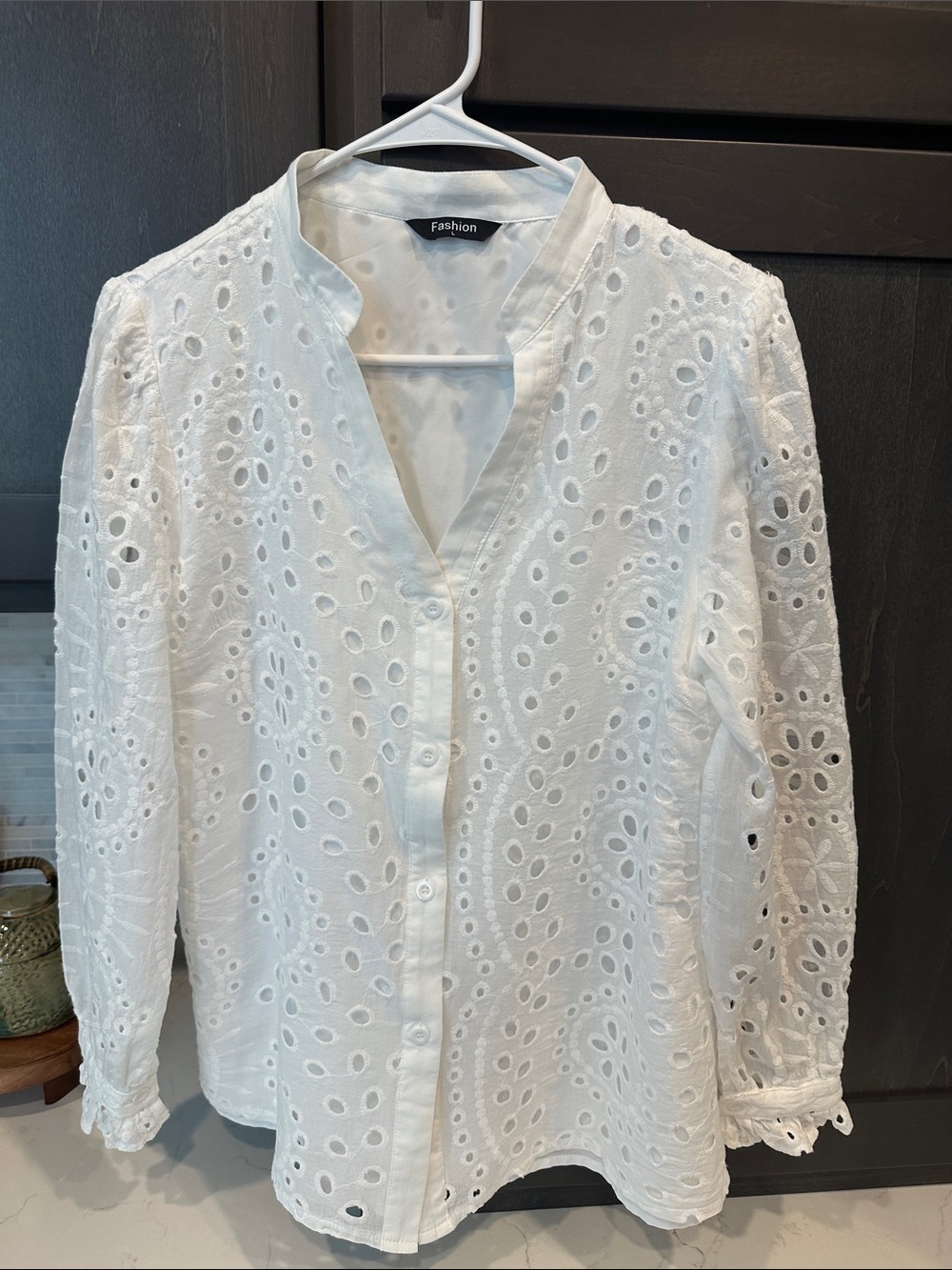 White Eyelet Button-Front Women's Top